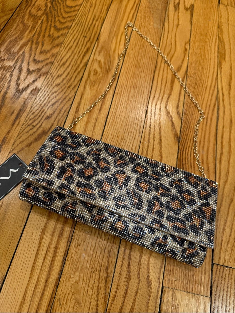 Nina Shoes Leopard Crystal Embellished Clutch in Brown and Black - Picture 3 of 3